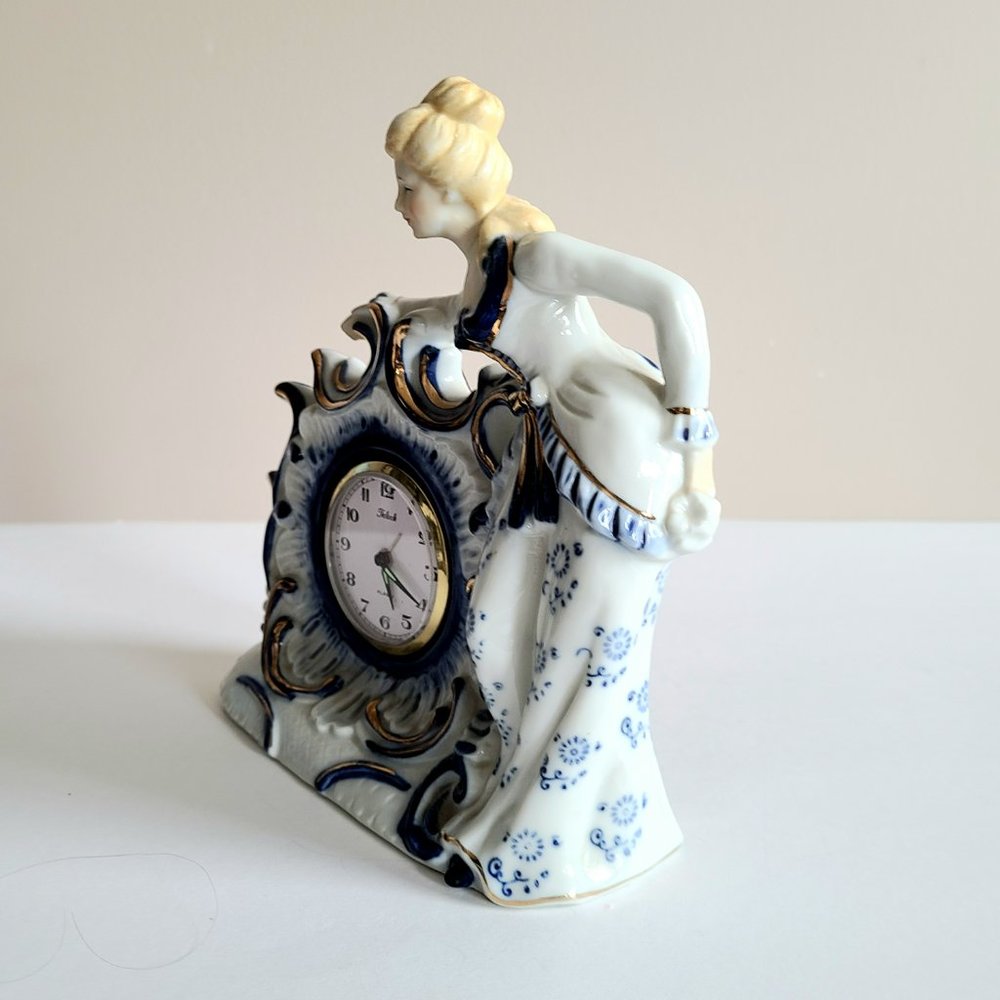 Vintage porcelain table clock with lady figurine Japan. AS IS - Picture 4 of 7